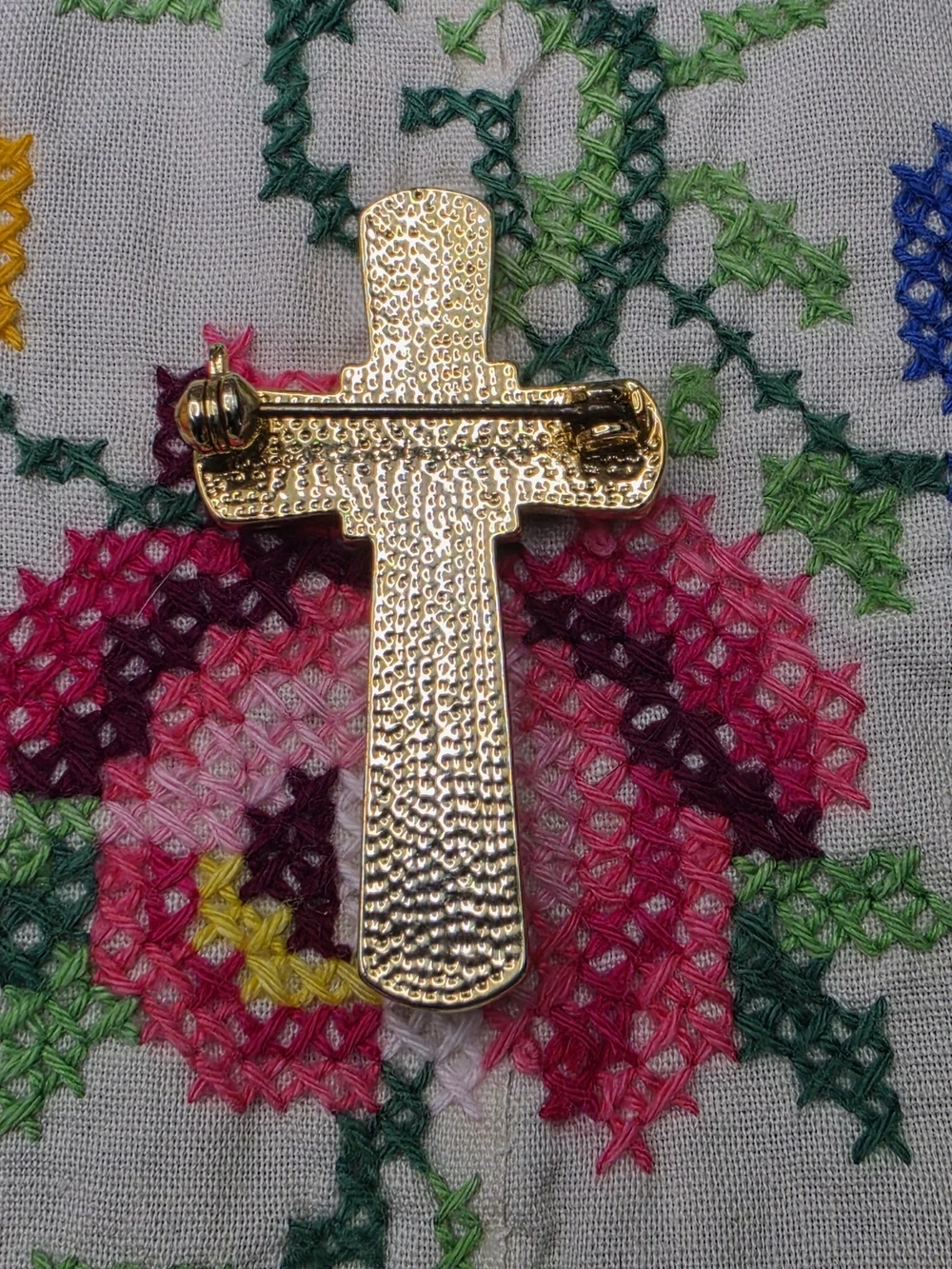 Estate Gold-Tone Cross Brooch with Pearls